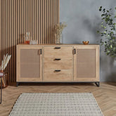 Rattan Elegance Series Mango Wood Cane 2Doors Sideboard With Drawers